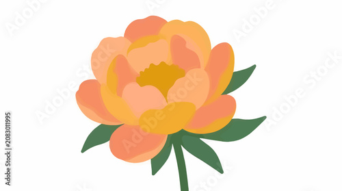 Photos Flat Vector Illustration of a Single Peony Flower Head in Peach and Yellow Tones
