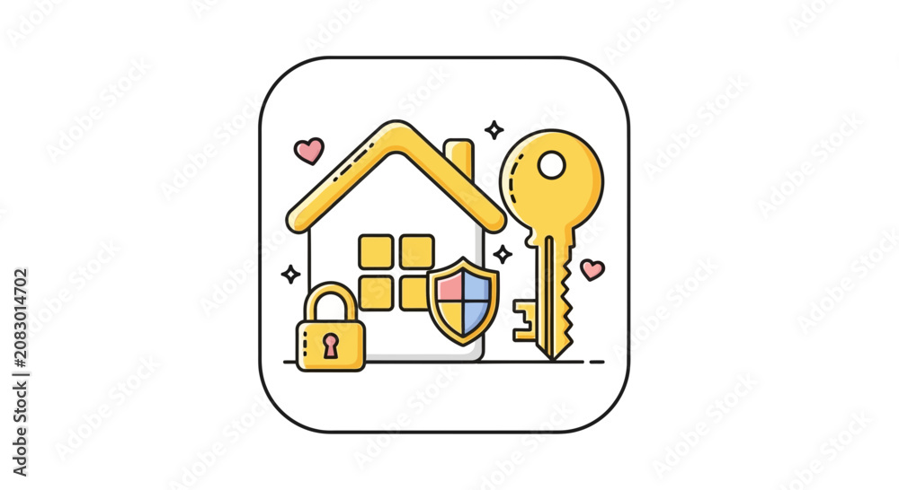 Fototapeta premium House icon with key lock and shield illustrating home security and protection