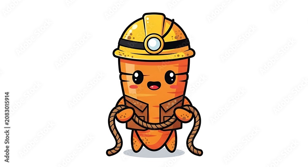 Fototapeta premium Cartoon construction worker character with hard hat.