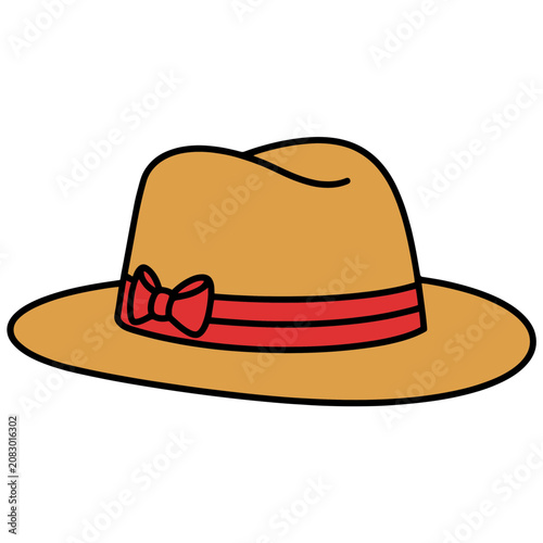 Yellow straw hat with red ribbon bow vector illustration