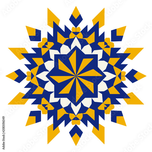 Blue and Yellow Geometric Snowflake Vector