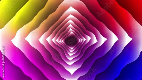 Abstract colorful geometric tunnel corridor with moving wavy rhombus square rings video loop