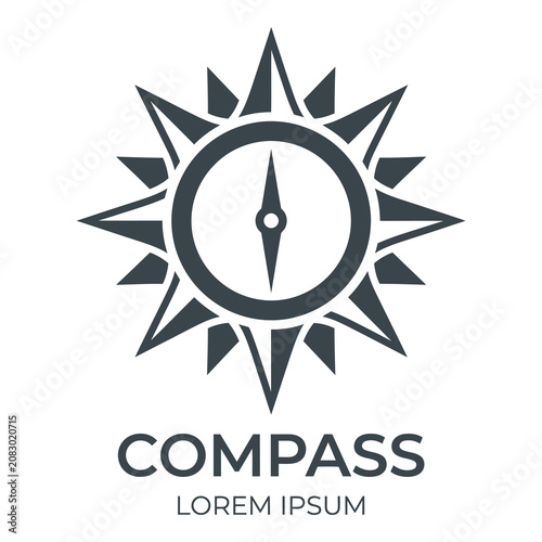 Compass icon with sunburst design and directional symbol  navigation tool icon