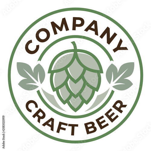 Craft beer company logo with hop and leaves  beer company emblem icon