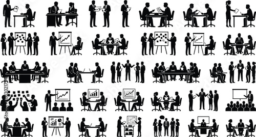 Business People and Office Activities Silhouette Icon Mega Set
