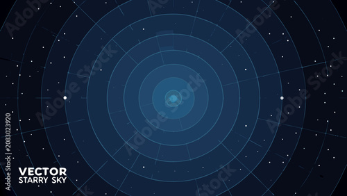 Tableau sur toile Concentric circles and scattered stars vector illustration with a dark blue grad