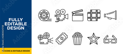 Foto Black ink scribble movie cinema and film production icon set bundle featuring hand drawn doodle sketch vector illustrations for creative media entertainment branding design art