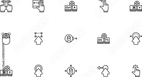 Fotografie User experience and digital interaction outline vector icons featuring trackpad