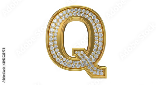 Gold letter Q with diamonds on transparent background  luxury alphabet symbol transparent background