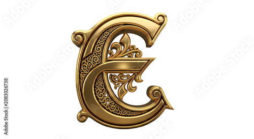 Golden ornate letter G with floral filigree design elements  decorative alphabet transparent background