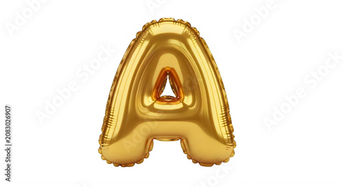 Golden shiny letter A made of inflatable balloon material for celebrations and decorations transparent background