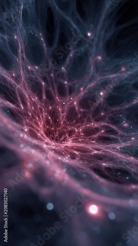 Abstract neural network with glowing pink and blue lights