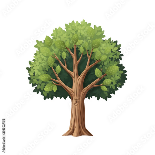 Sturdy deciduous tree with wide spreading png branches and vibrant green leaves isolated on transparent background for architectural rendering art. png