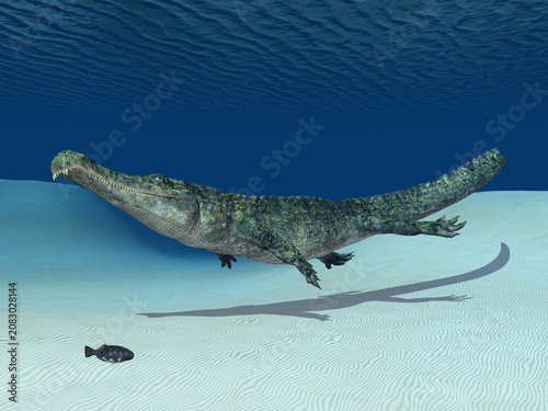 Prähistorisches Krokodil Sarcosuchus unter Wasser