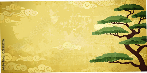 Принти на полотні Japanese Pine Tree And Cloud Pattern Vector Illustration
