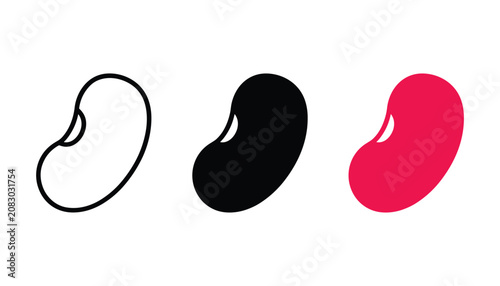 Fotografie Set of three kidney bean icons featuring minimalist outline solid black and pink