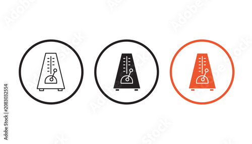 Obraz na plátně Musical metronome beat timing icon set in three distinct styles including outlin
