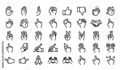 Photos Editable stroke hand icon collection vector with linear gesture and touch symbol