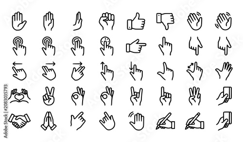 Canvas-taulu Modern hand gesture outline icons vector collection with editable stroke design