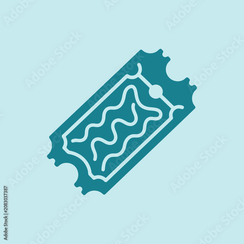A teal admission ticket icon sits on a light blue background