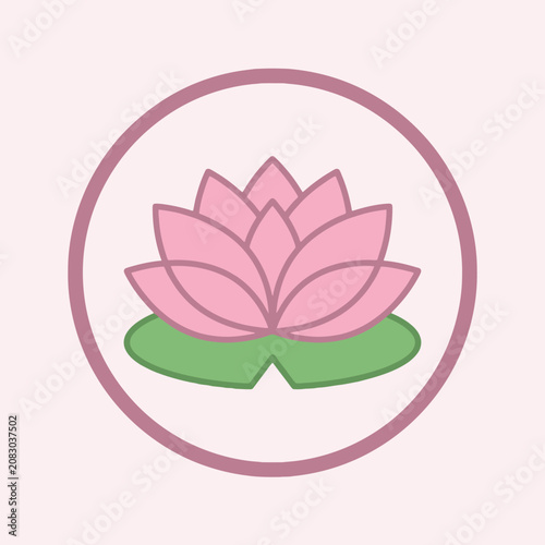 A pink lotus flower icon sits inside a circular frame