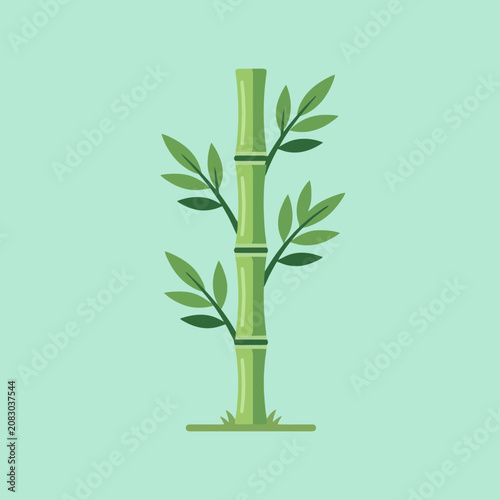 A simple flat illustration of a green bamboo stalk plant