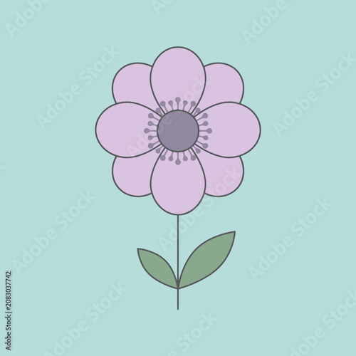 A simple purple flower illustration on a blue background