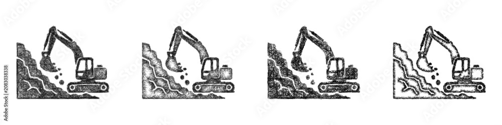Obraz premium Black and white sketch quarry digging icon design set