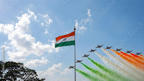 Fotografía India Independence Day Aerial View with Fighter Jets and Flag