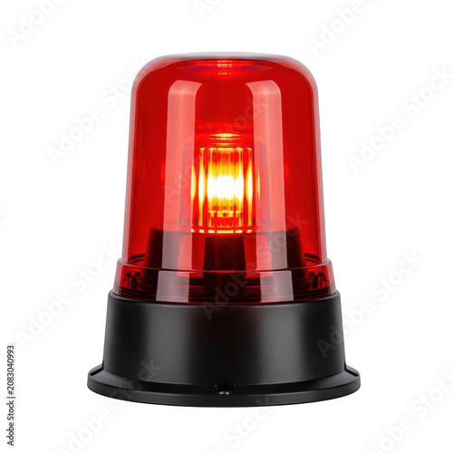 A bright red emergency warning beacon light isolated on white background
