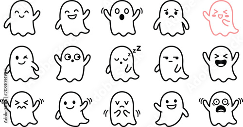 Halloween ghost collection cute spooky ghost emoticons vector icons for seasonal designs