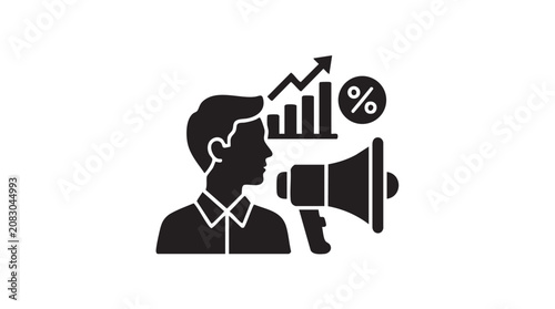Konstfotografi Person with Chart Icon and Megaphone Symbol Showing Growth Percent, Business Mar