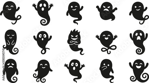 Halloween ghost collection diverse spooky ghost icons silhouettes for seasonal designs