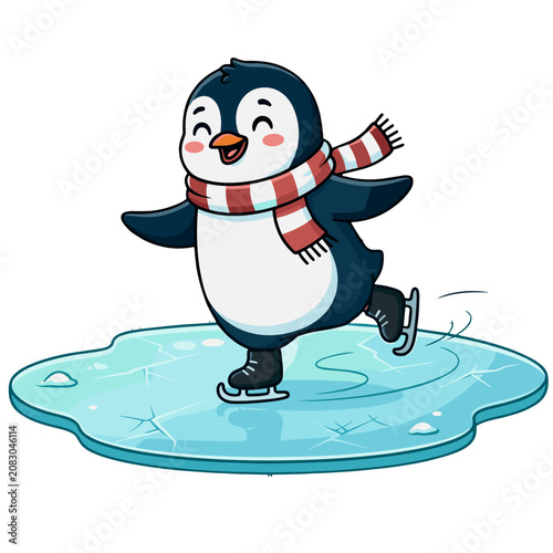 Cute Penguin Ice Skating on Frozen Pond T-Shirt Graphic on a Transparent Background