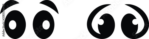Tableau sur toile Pair of stylized black cartoon eyes, one with distinct eyebrows, other with spiral pupils, on transparent background