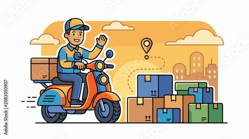 Delivery person on a scooter with packages in a city (1)