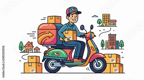 Delivery person on a scooter with packages in a city (2)