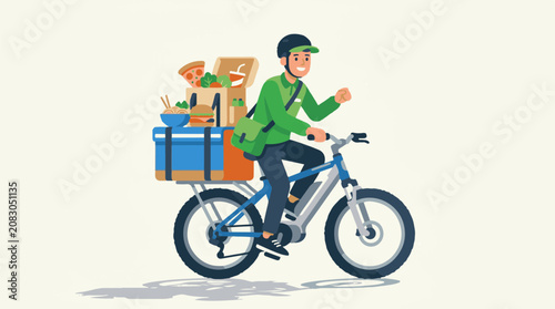 Delivery person on bicycle carrying food in a thermal bag