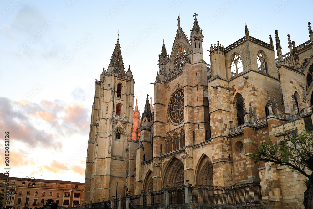 Fototapeta premium The Cathedral of Leon (Saint Mary of Regla) in Leon city, Spain
