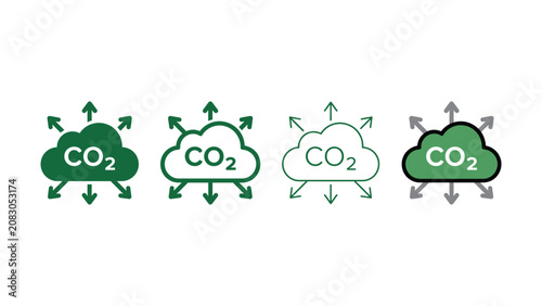 Obraz na płótnie Four different green and white CO2 cloud icons with arrows around them on white