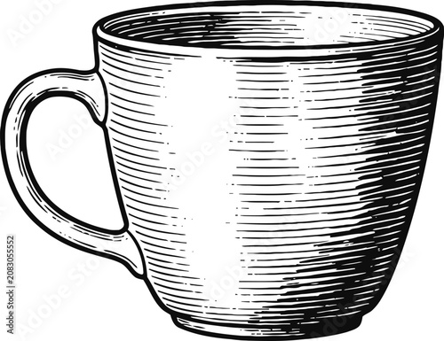 hand drawn coffee cup illustration vintage beverage tea mug sketch black and white