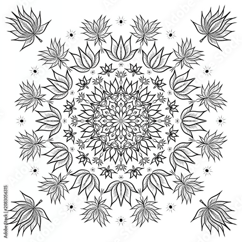 Lotus & Leaf Mandala – Sacred Geometry Line Art