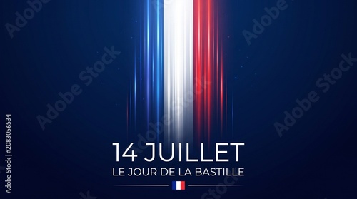 14 Juillet French National Day abstract tricolor background