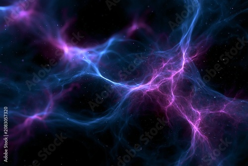 Colorful glowing blue and purple nebula with stars in outer space