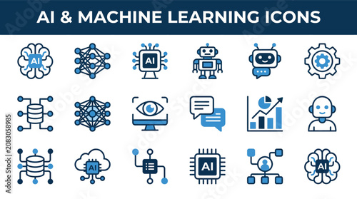 Artificial intelligence and machine learning conceptual vector illustration design elements