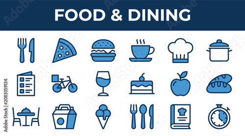 Food dining and restaurant menu icon set collection