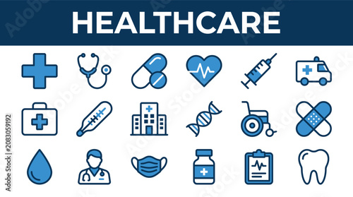 Comprehensive healthcare and medical vector icon set for web and mobile design