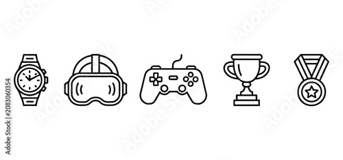Canvas Print Gaming Essentials Collection: A curated set of icons representing modern entertainment and achievement