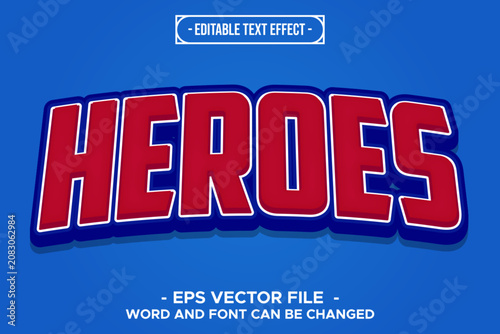 Heroes Comic Superhero Red and Blue Bold 3D Editable Text Effect EPS Vector