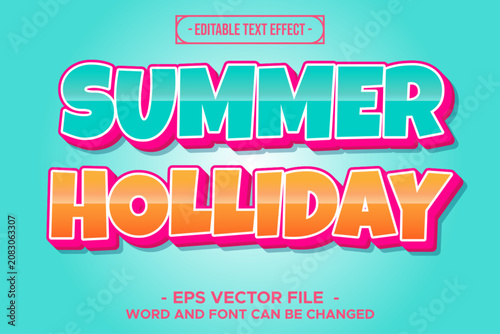 Summer Holliday Beach Tropical Cyan Orange Pink 3D Editable Text Effect EPS Vector